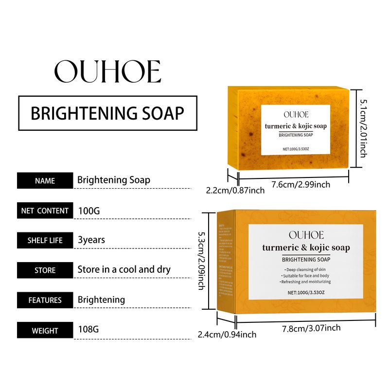 OUHOE Turmeric & Kojic Soap, Gentle Cleansing Skin Moisturizing Facial Body Care Soap_voghion.com
