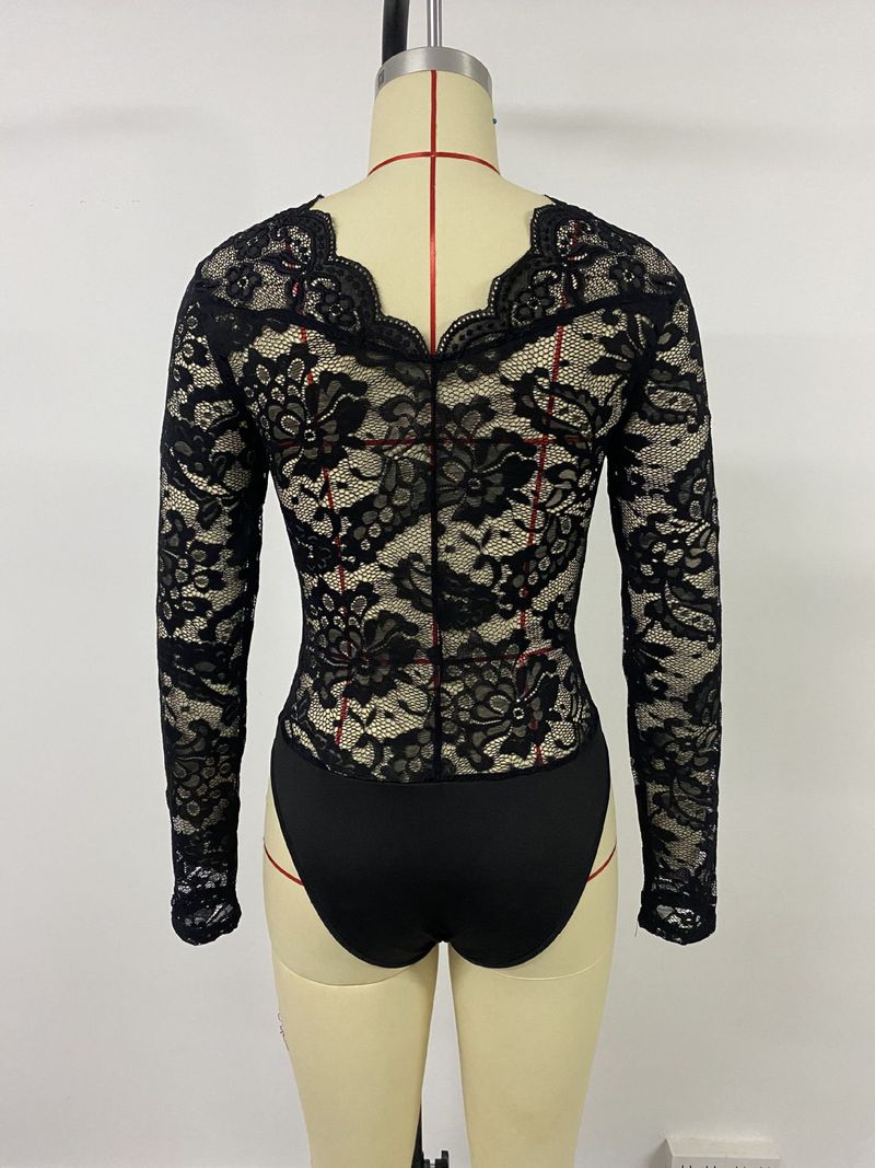 Sexy Elegant Lace Bodysuit With Long Sleeves_voghion.com