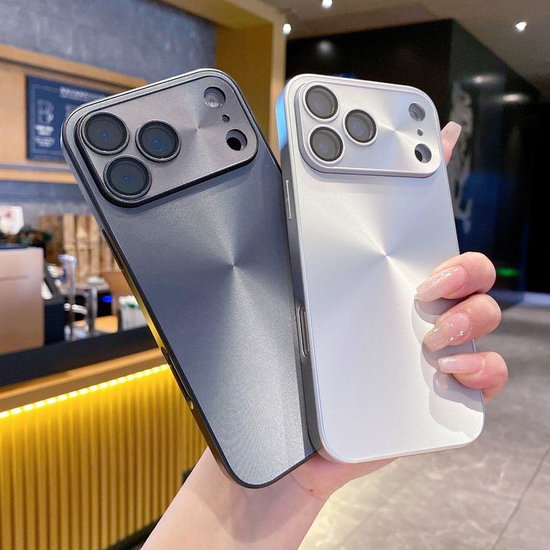 Coque de protection d'objectif Aurora à texture CD de luxe pour iPhone 17 Air 16 15 14 13 12 11 Pro Max Plus, cadre métallique givré_voghion.com