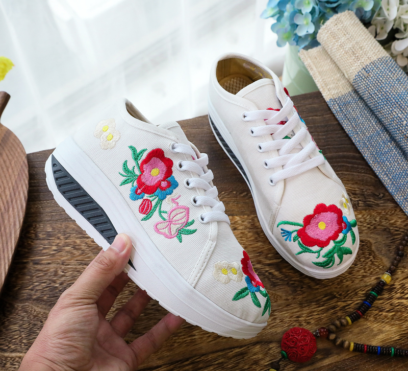 Zapatos deportivos informales de lona para niña, con bordado de tela y un solo pie._voghion.com