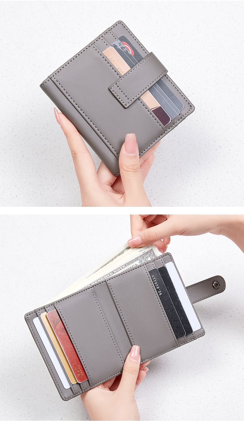 Cartera para mujer y hombre, antimagnética, RFID, de poliuretano, con hebilla de color liso, para tarjetas de crédito, monedero pequeño y ligero._voghion.com
