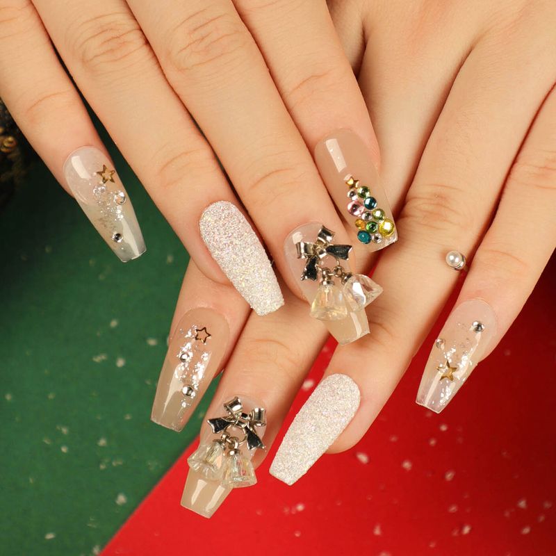 Christmas Bow Enhancement, Rectangular Nail, False Finished Diamond Wearing Sheet, Nail Sticker_voghion.com