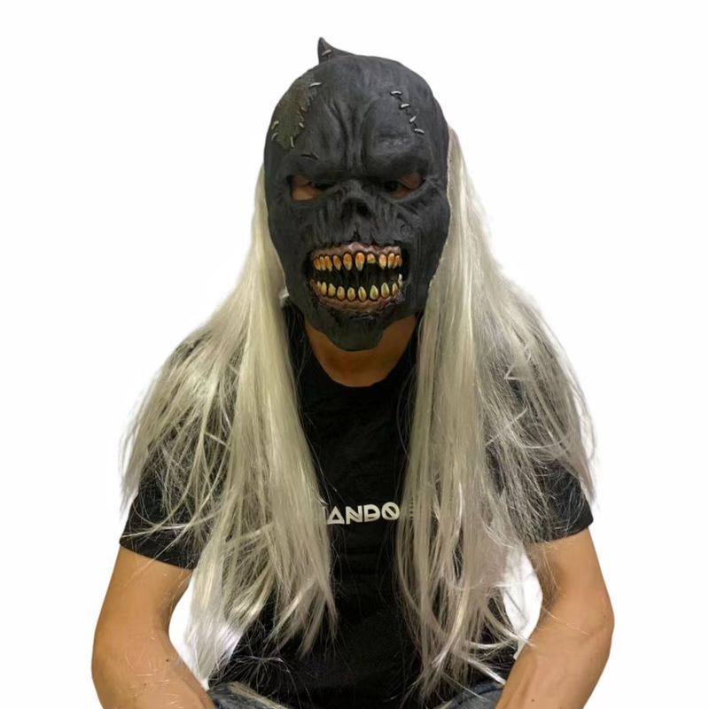 Halloween horror ghost face haunted house mask headgear ghost face devil mask haunted house scary silver haired ogre_voghion.com