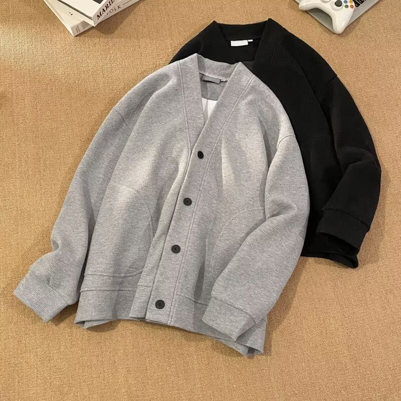 Autumn Winter New American Style Knitted Sweater Men's Loose V-Neck Cardigan Sweatshirt Trendy Casual Jacket Men_voghion.com