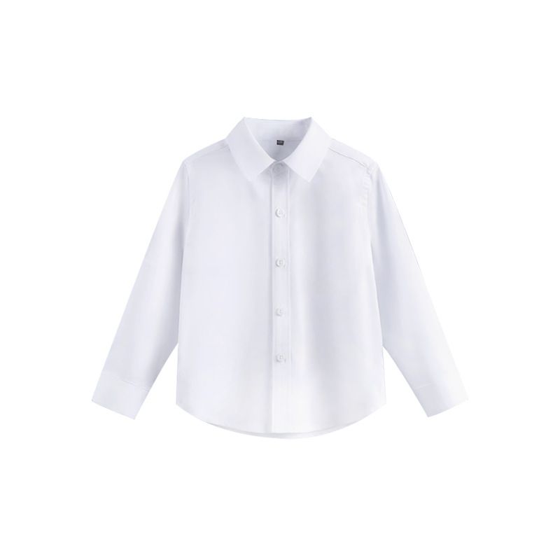 Weißes Hemd für Kinder, bügelfrei und knitterfrei, langärmelig, Schuluniform für Grund- und weiterführende Schulen_voghion.com