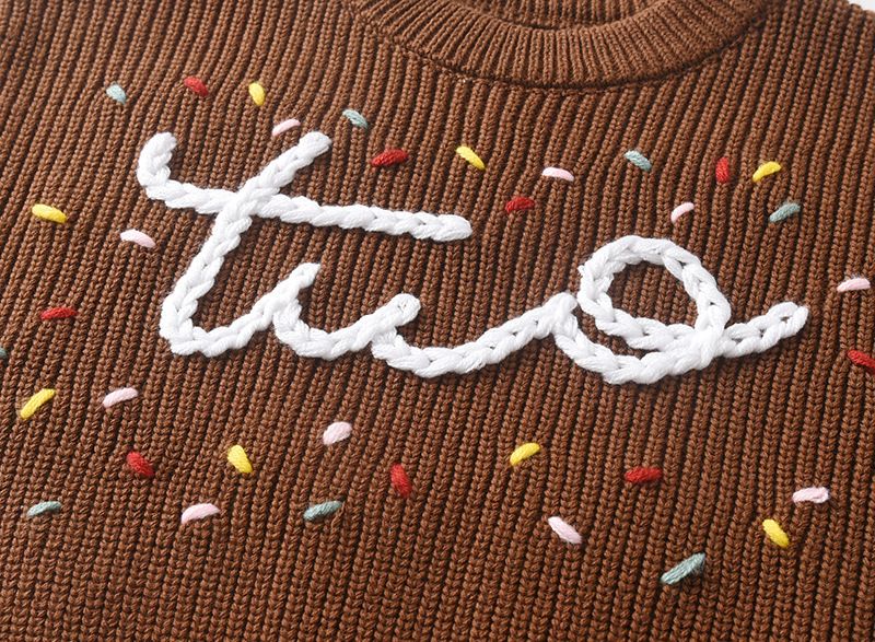 Pull d'hiver en tricot brodé à la main pour bébés et tout-petits – Motif bicolore en coton biologique (66 cm-130 cm, 6 couleurs)_voghion.com