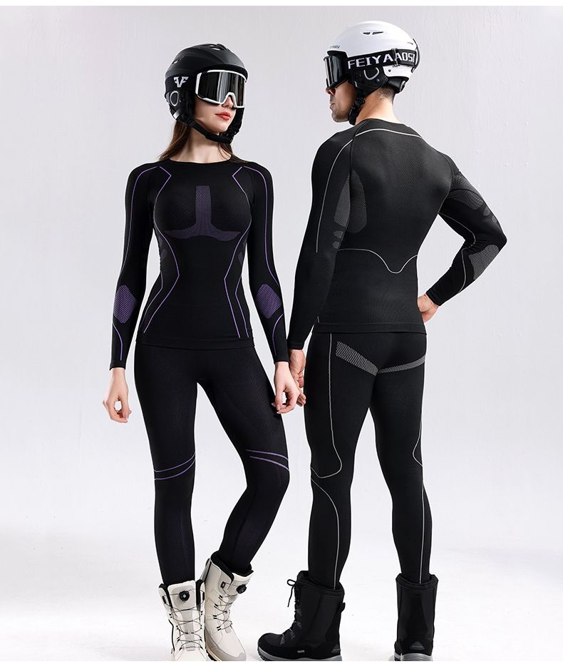 Thermo-Ski-Unterwäscheset – Feuchtigkeitsableitende Kompressionsstrumpfhose und -oberteil für Damen und Herren | Schnelltrocknende Wintersportunterwäsche_voghion.com