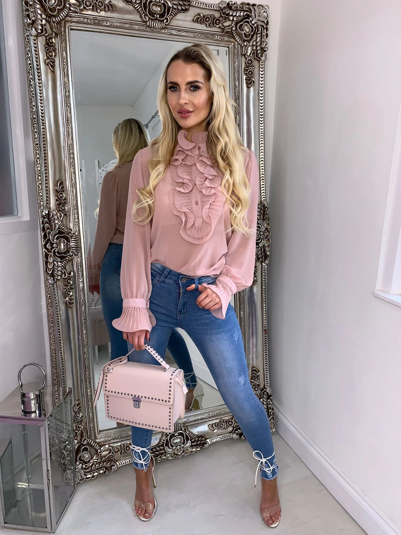 Abbigliamento donna camicia a maniche lunghe con volant a tromba pullover top da donna_voghion.com