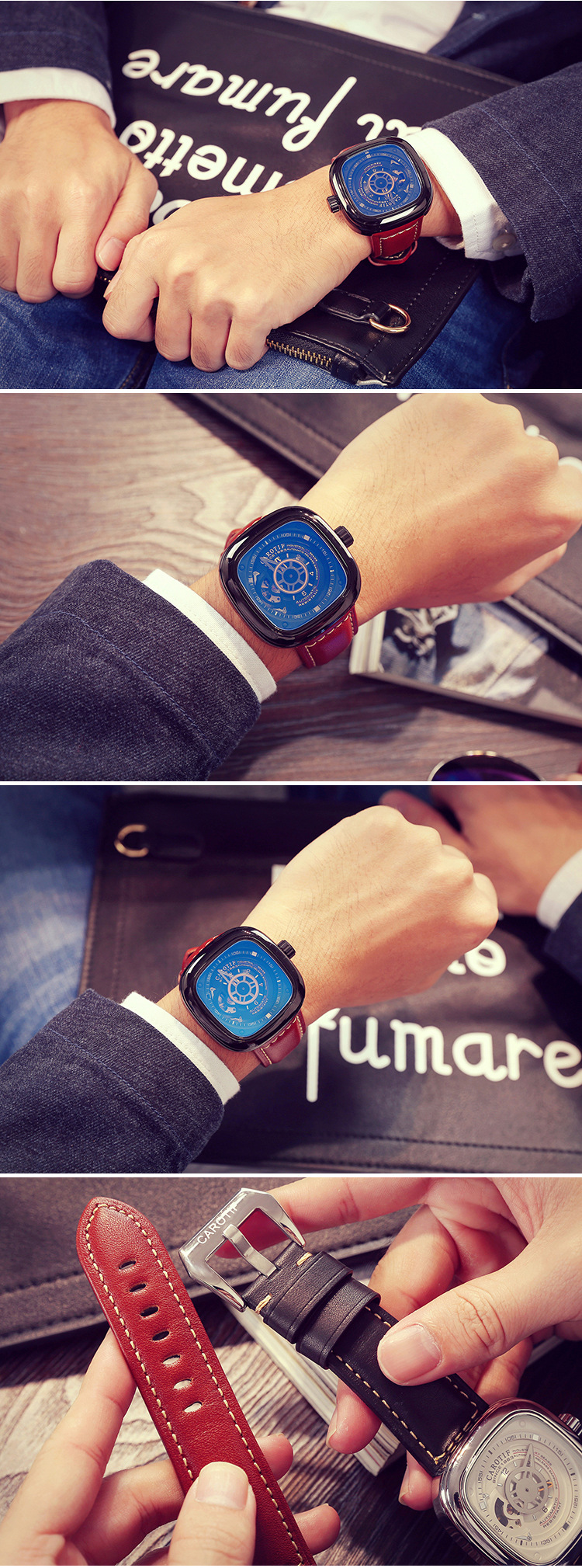 Skeleton Design Square Large Dial Automatic Mechanical Men's Watch_voghion.com