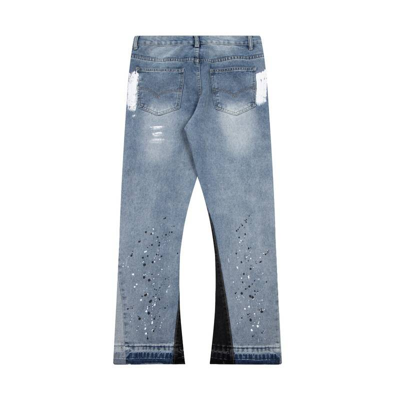 Jeans dritti a gamba larga con cuciture High Street, effetto retrò rovinato, schizzi di inchiostro_voghion.com
