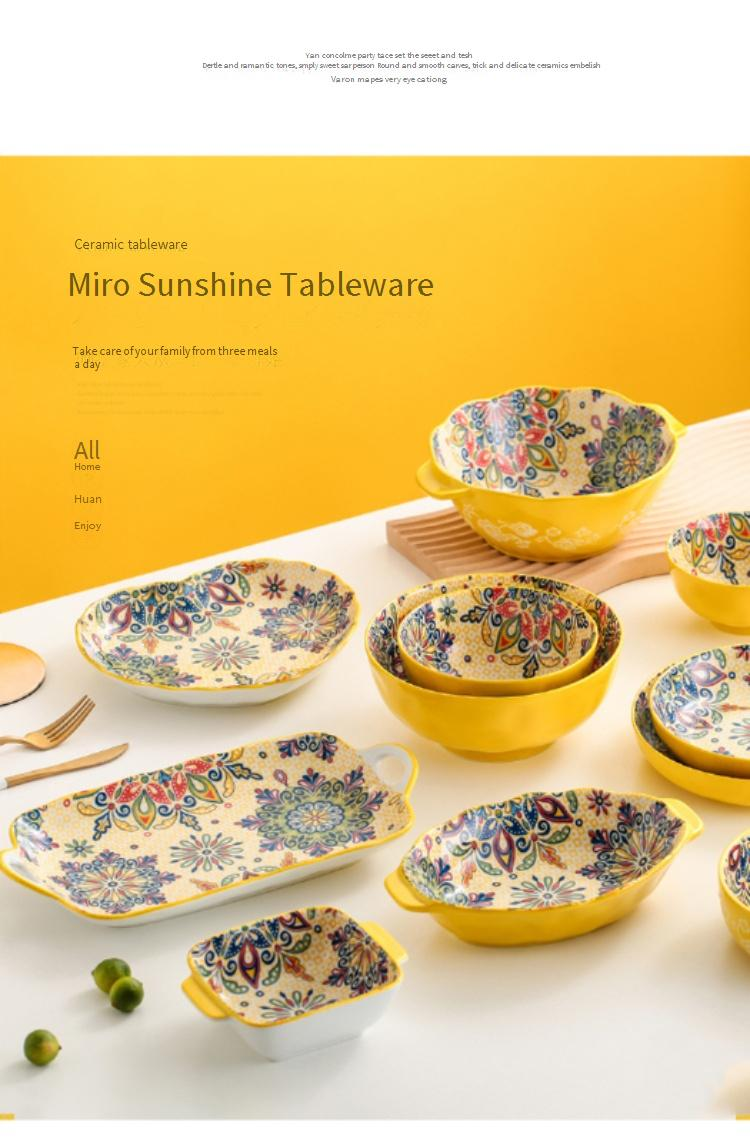 Bohemian Underglaze Ceramic Dinnerware Set - Hand-Painted Bowls & Plates For Rice Noodles & Fish Serving_voghion.com