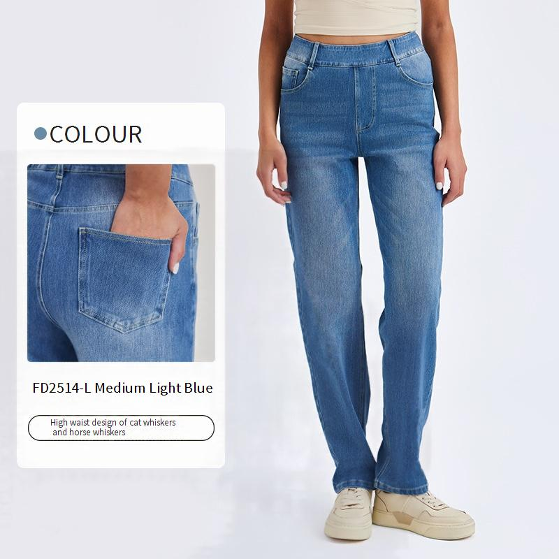 Jeans da yoga a vita alta SleekShape da donna - Pantaloni in denim elasticizzati effetto used con tasche, vestibilità slim, comodi per palestra e abbigliamento casual_voghion.com