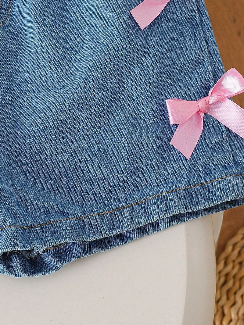 "Girls' Valentine's Day Love-Print T-Shirt & Shorts Set – 100% Cotton, A-Class Safety, Soft & Cute For Ages 3-8 (100-140cm)"_voghion.com