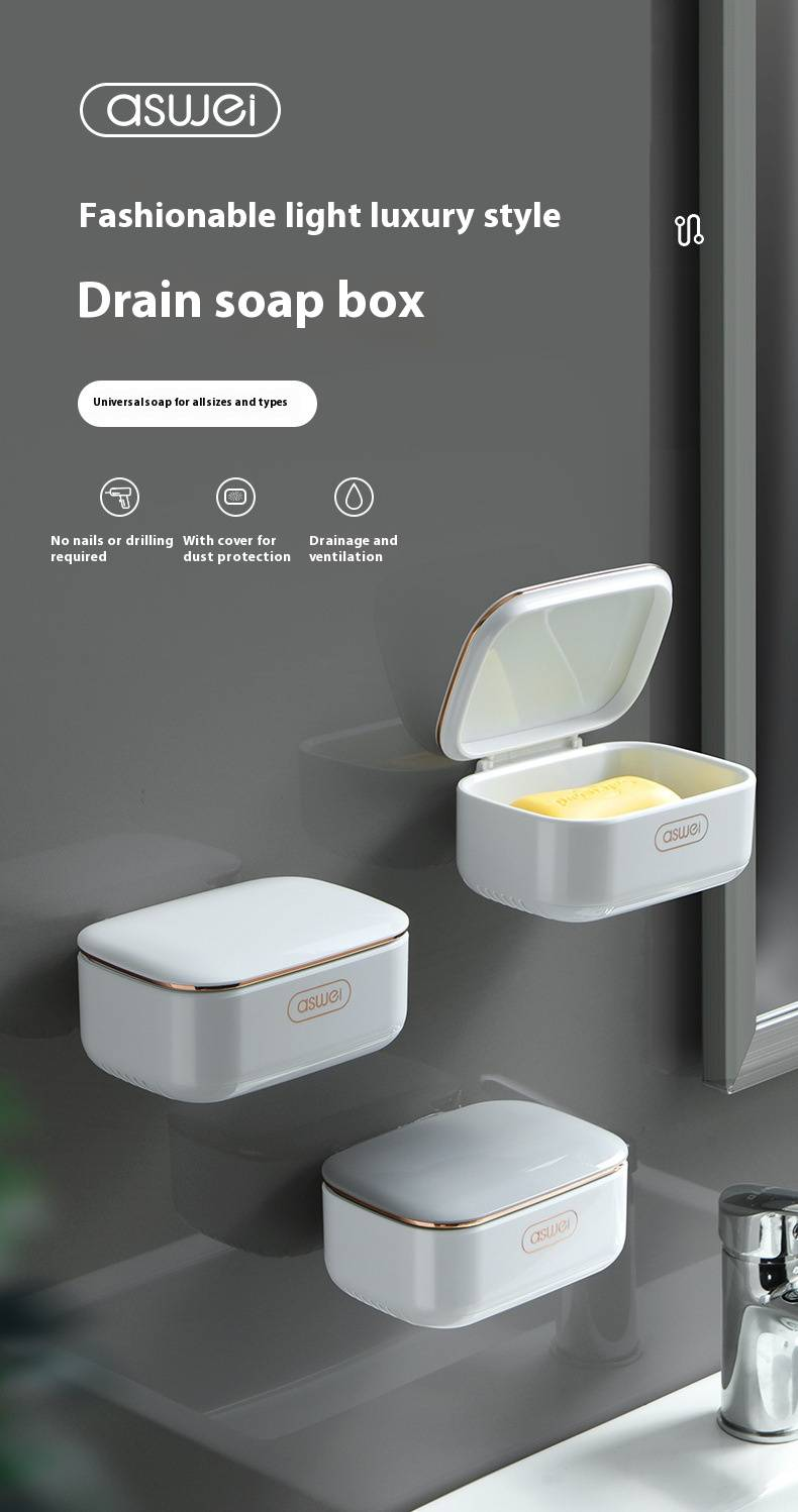 Flip-Top Soap Dish With Drainage – Wall-Mounted Bathroom Soap Holder, No-Drill Suction Cup Design, Hygienic Storage For Bar Soap_voghion.com