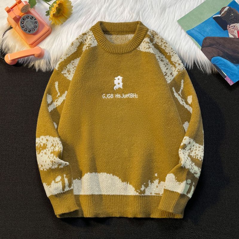 Maglione color-block retrò – Pullover oversize unisex con effetto tie-dye_voghion.com