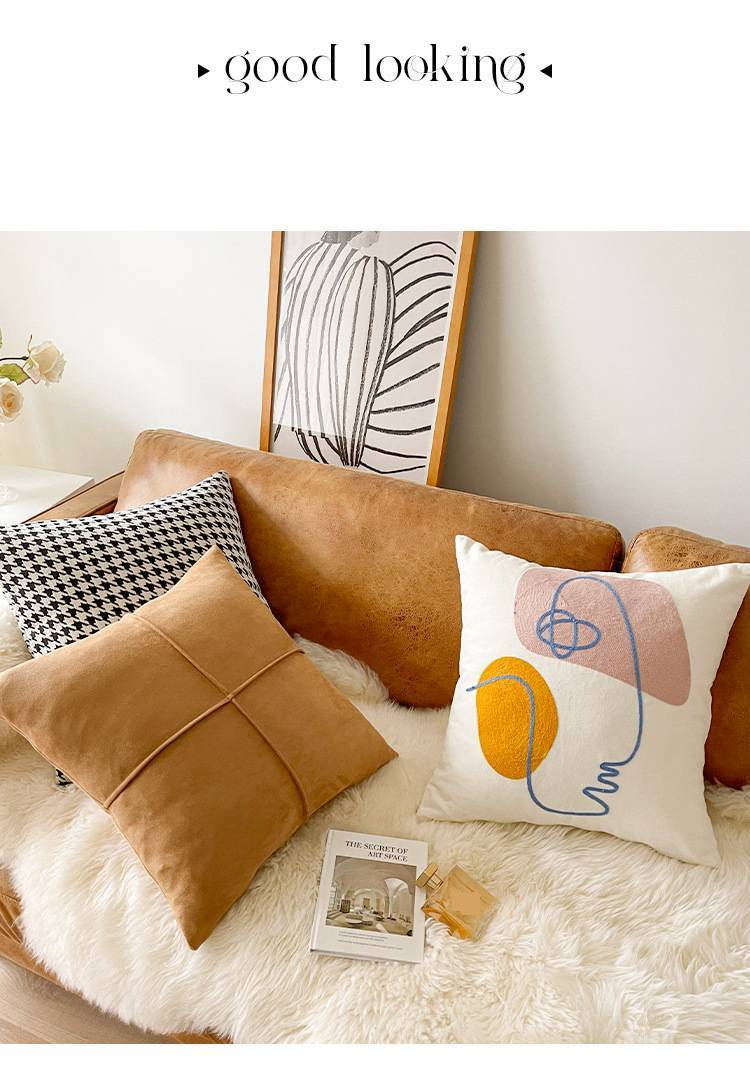 Federa per cuscino trapuntata ispirata a Picasso in stile nordico - 45x45 cm - Federa per cuscino con volto astratto e motivi geometrici - Decorazione per divano in ciniglia e tela in stile bohémien_voghion.com