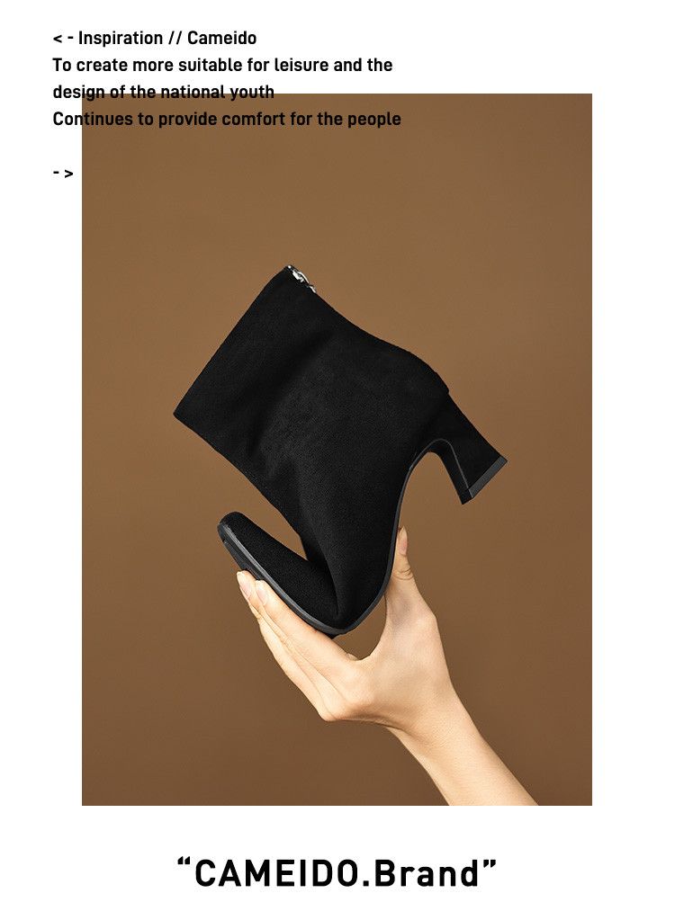 Cameido Women's French Style Suede Mid Heel Chunky Heel Slim Ankle Boots For Autumn And Winter_voghion.com