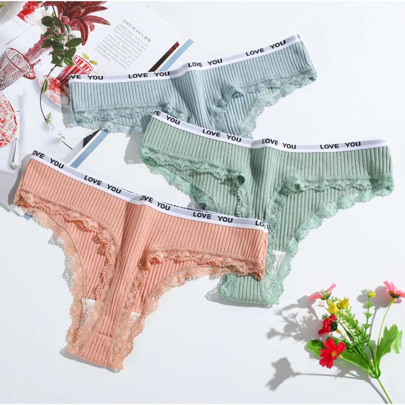 New Pure Cotton Thong, Low Waisted Female Underwear, Lace Women's T-shaped Pants_voghion.com