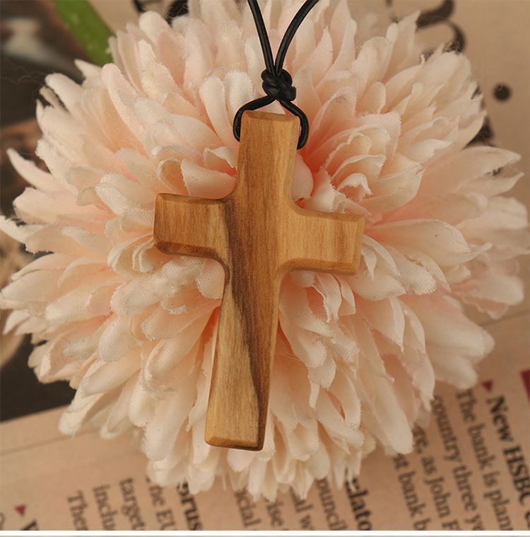 Handmade Olive Wood Cross Necklace Olive Wood Cross Pendant Gift_voghion.com