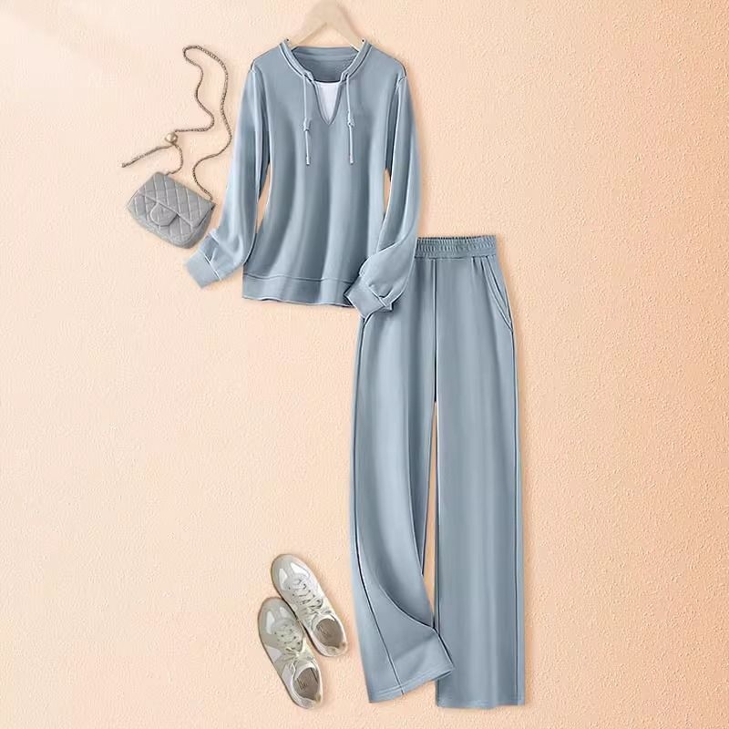 Damenbekleidung Zweiteiliges Sweatshirt Weites Bein Jogginghose Modisches Temperament Zweiteiliger Anzug Weiblich_voghion.com