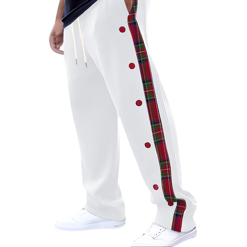 Klassische, gerade geschnittene Freizeithose mit Knopfleiste für Herren – atmungsaktives Polyester, bequeme Passform für Outdoor- und Alltagskleidung (Weiß/Schwarz_voghion.com