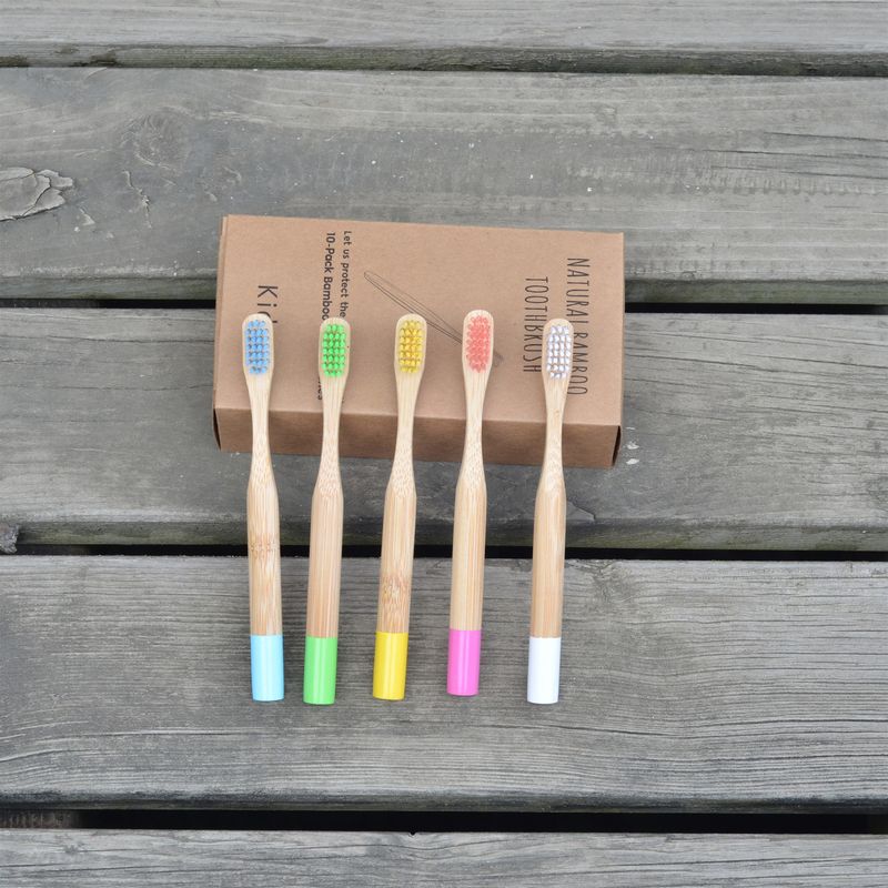 Set Of 10 Children's Toothbrushes With Round Handles, Charcoal Soft Bristle Toothbrush, Colored Paint, Wood Handle,_voghion.com