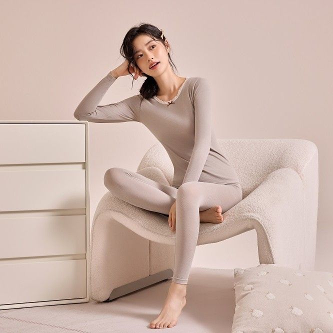 Maschinenwaschbares, nahtloses, körperformendes Thermounterwäsche-Set aus Wolle | Slim Fit-Langunterhose aus Merinowolle für Herbst und Winter_voghion.com