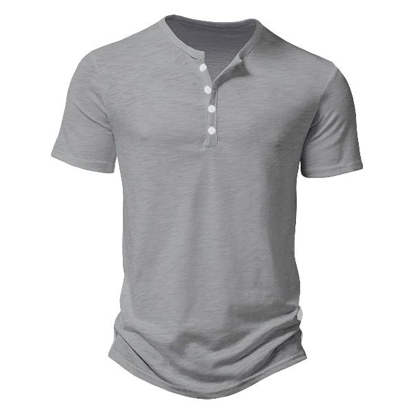 Maglietta a maniche corte slim fit casual tinta unita con nodo in bambù Henry Button da uomo, estate 2024_voghion.com
