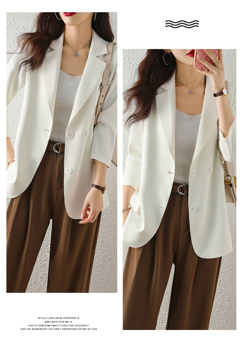 WTEMPO Spring Summer Suit Jacket Women's Fashion Thin Three-Quarter Sleeve Casual Blazer Outerwear Lightweight Split_voghion.com