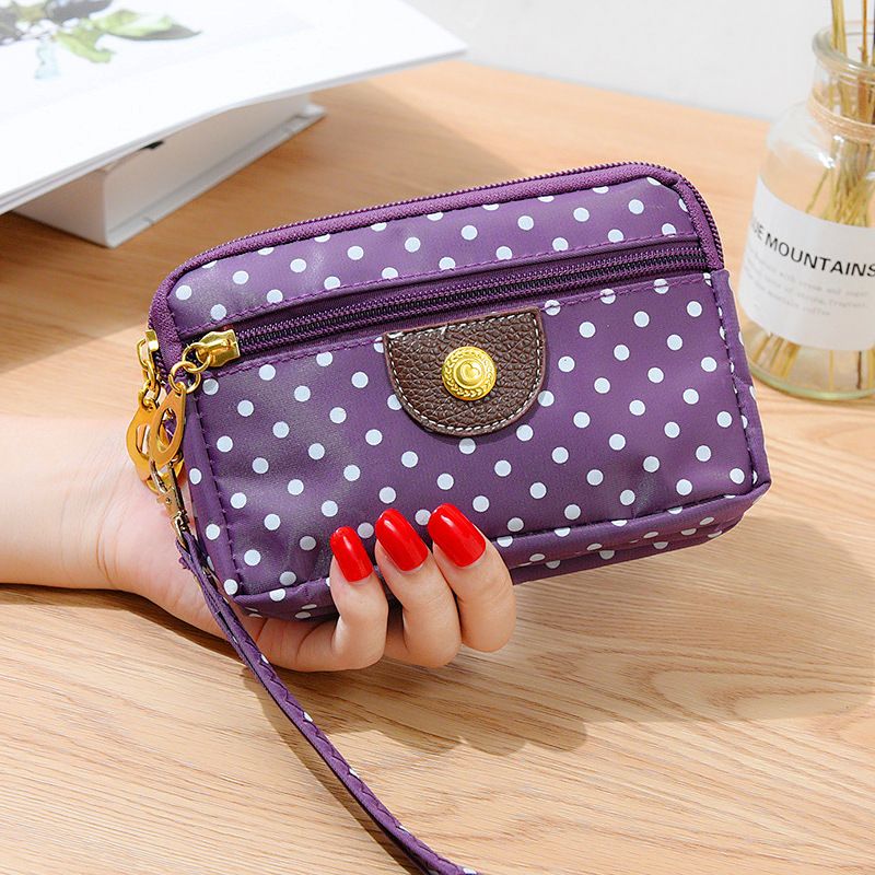 Four-Zipper Nylon Fabric Handheld Short Wallet For Women, Coin Key Large Screen Phone Wristlet Small Mommy Bag_voghion.com