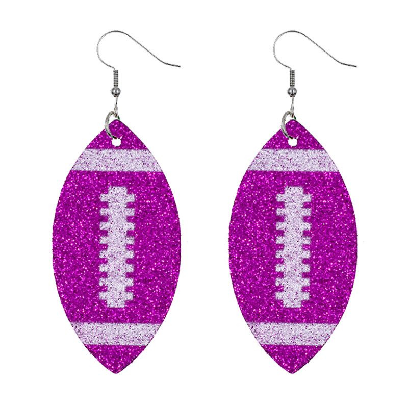 pendientes de pelota, pendientes de rugby, pendientes de pelota con purpurina y lentejuelas, pendientes de cuero de colores_voghion.com