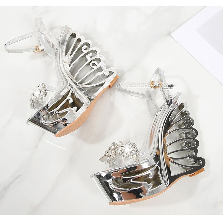 Women's Strappy High Heel Sandals - Rhinestone Decor & Comfortable Platform For Parties_voghion.com