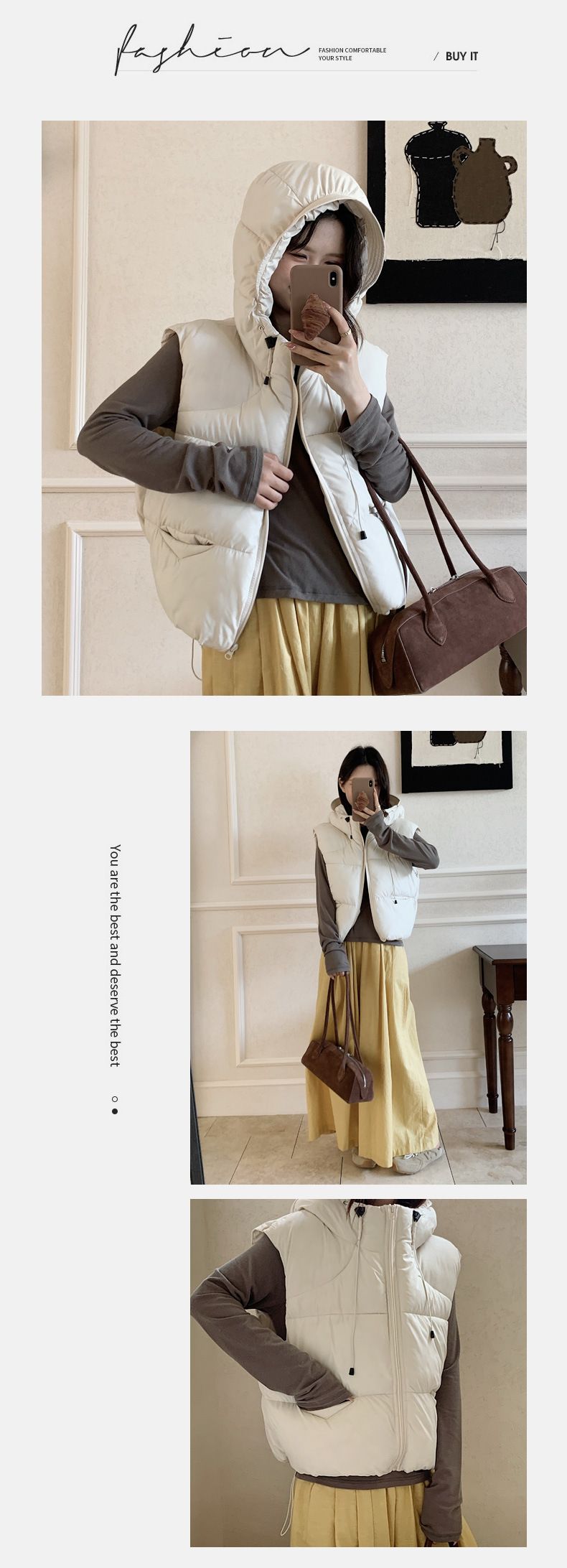 Dames Puffer Vest met Capuchon - Gewatteerde Lichtgewicht Mouwloze Jas, Oversized Casual Gilet met Ritssluiting voor Herfst/Winter (Kaki/Grijs)_voghion.com