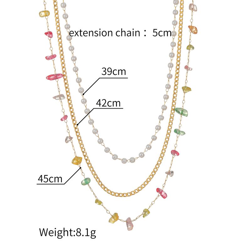 Bohemian Style Fashion Bracelet Gold Stainless Steel Colorful Crushed Stone Multi-layer Stacking Jewelry_voghion.com