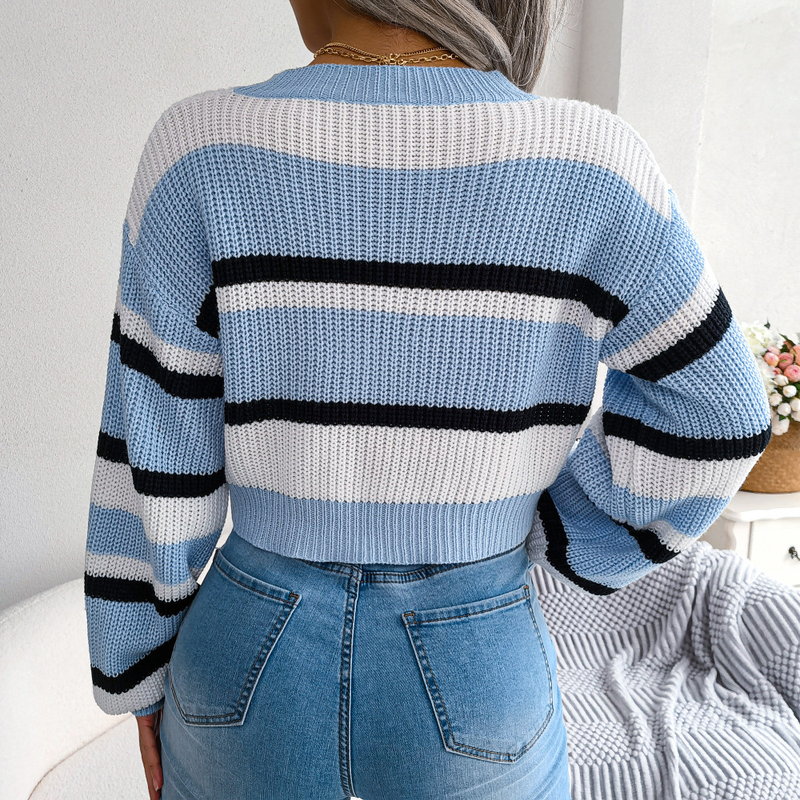 Women's Fall Clothes Autumn Winter Top Ins Style Casual Striped Long Sleeve Crop Knit Sweater Sweaters_voghion.com