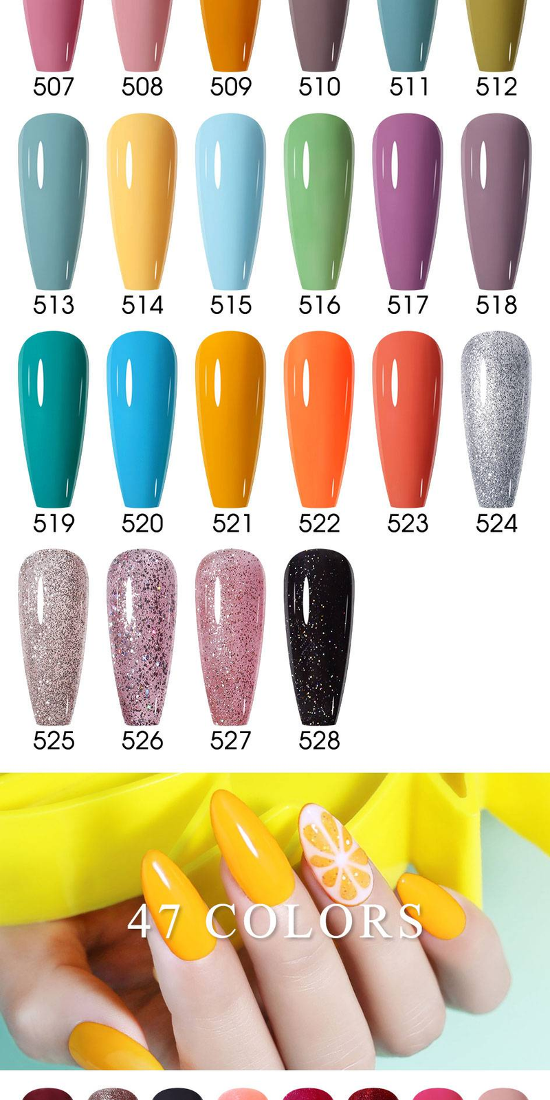 Clou Beaute Gel-Nagellack-Set, Kürbisfarben, Nude, Glitzerlack, semipermanent, LED-UV, Soak-Off, 15 ml, DIY-Nagelkunst, Maniküre, 20-teilig_voghion.com