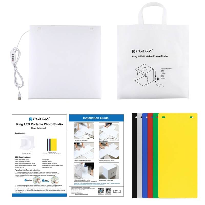 Inel de lumină portabil pliabil de 30 cm, kit de cort pentru studio foto cu fundaluri în 6 culori, dimensiuni desfășurabile: 31 cm x 31 cm x 32 cm_voghion.com