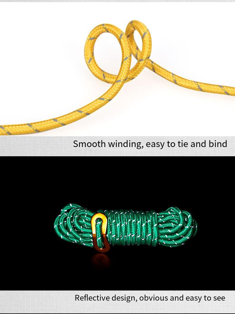 Cuerda reflectante para tienda de campaña al aire libre, cuerda de viento, hebilla para toldo, cuerda de viento, poste de 4 m de grosor, cuerda fija, cuerda de campamento, cuerda de ajuste_voghion.com