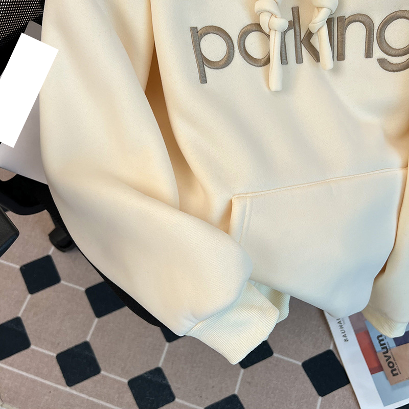 Women's Clothing plush sweatshirt with embroidered flowers for autumn and winter warm tops, thickened and loose large size women's hooded sweatshirt_voghion.com