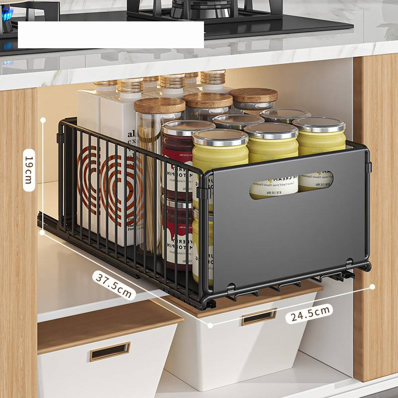 Konyhai tároló állvány Kihúzható kosár kétrétegű fűszerezés snack palack tároló állvány szekrény réteges állvány_voghion.com