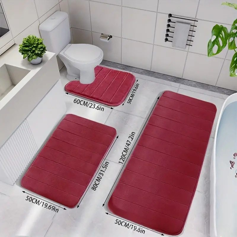 Ensemble de tapis de salle de bain matelassés - Tapis en molleton corail super absorbants (antidérapants, séchage rapide, lavables en machine, 24" x 16")_voghion.com