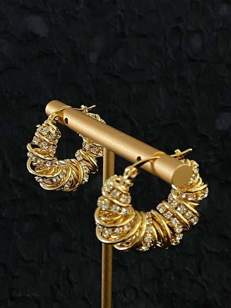 Boucles d'oreilles torsadées en pâte frite creuse de style européen et américain, fermoirs d'oreilles ronds en zircon blanc, boucles d'oreilles vintage pour petits groupes_voghion.com