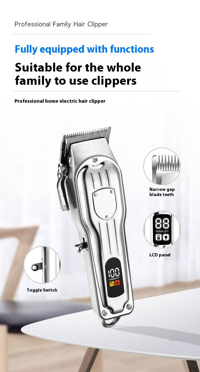 Professionelles Haarschneideset aus Metall – Kabelloser Trimmer mit LCD-Display für Männer und Frauen_voghion.com