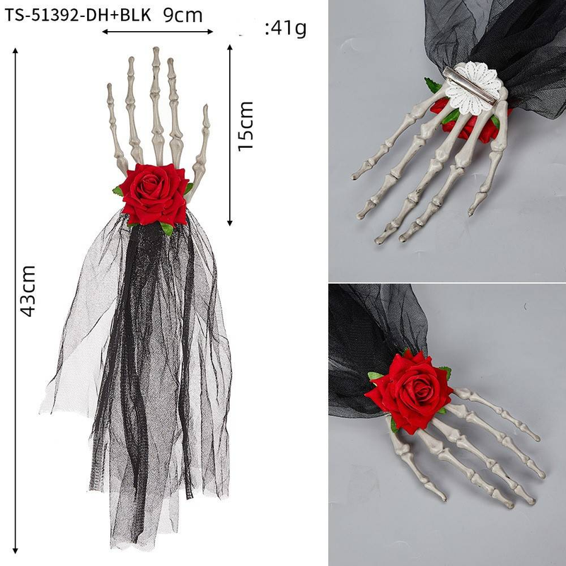 Punk-style Dark Style Handbone Rose Headband Hairpin Dance Party Outfit_voghion.com