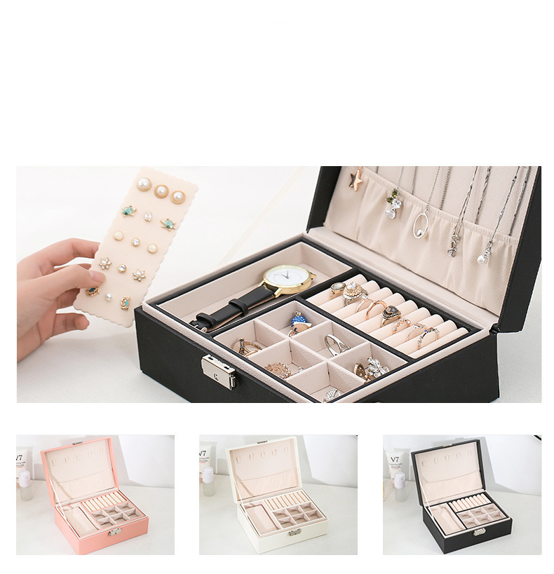 Pu Leather Jewelry Box Double Layer Wooden Jewelry Box Princess Jewelry Storage Box Makeup Box Large Quantity_voghion.com