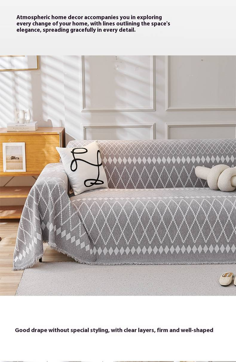 Copridivano in ciniglia in stile nordico - Motivi geometrici e a righe, vestibilità universale per divani da 1 a 4 posti, protezione morbida e durevole tutto l'anno_voghion.com