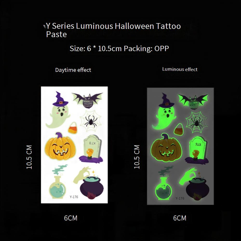 Tatuajes temporales de arañas y fiestas de Halloween que brillan en la oscuridad - Paquete de 20 pegatinas de transferencia de agua para rostro y cuerpo_voghion.com