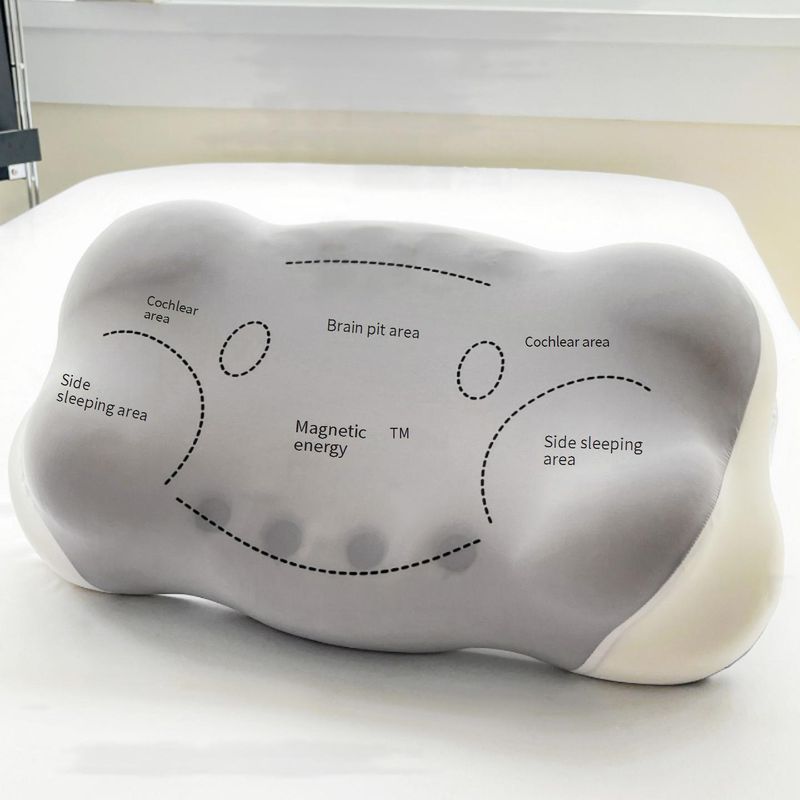 Magnetic Therapy Memory Foam Pillow For Neck Pain Relief - Orthopedic Cervical Support Pillow With Hypoallergenic Cover, Grey/Blue (_voghion.com