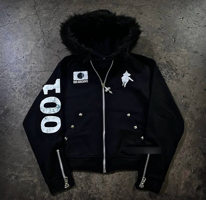 Felpa con cappuccio da uomo streetwear con zip, stampa di lettere e dettagli in strass - Pullover hip-hop retrò oversize per autunno e inverno_voghion.com