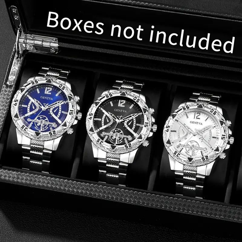 6pcs - Luxury Elite Men's Fashion Hip Hop Navigation Large Dial Alloy Case Quartz Watch Set, Suitable For Daily Wear_voghion.com